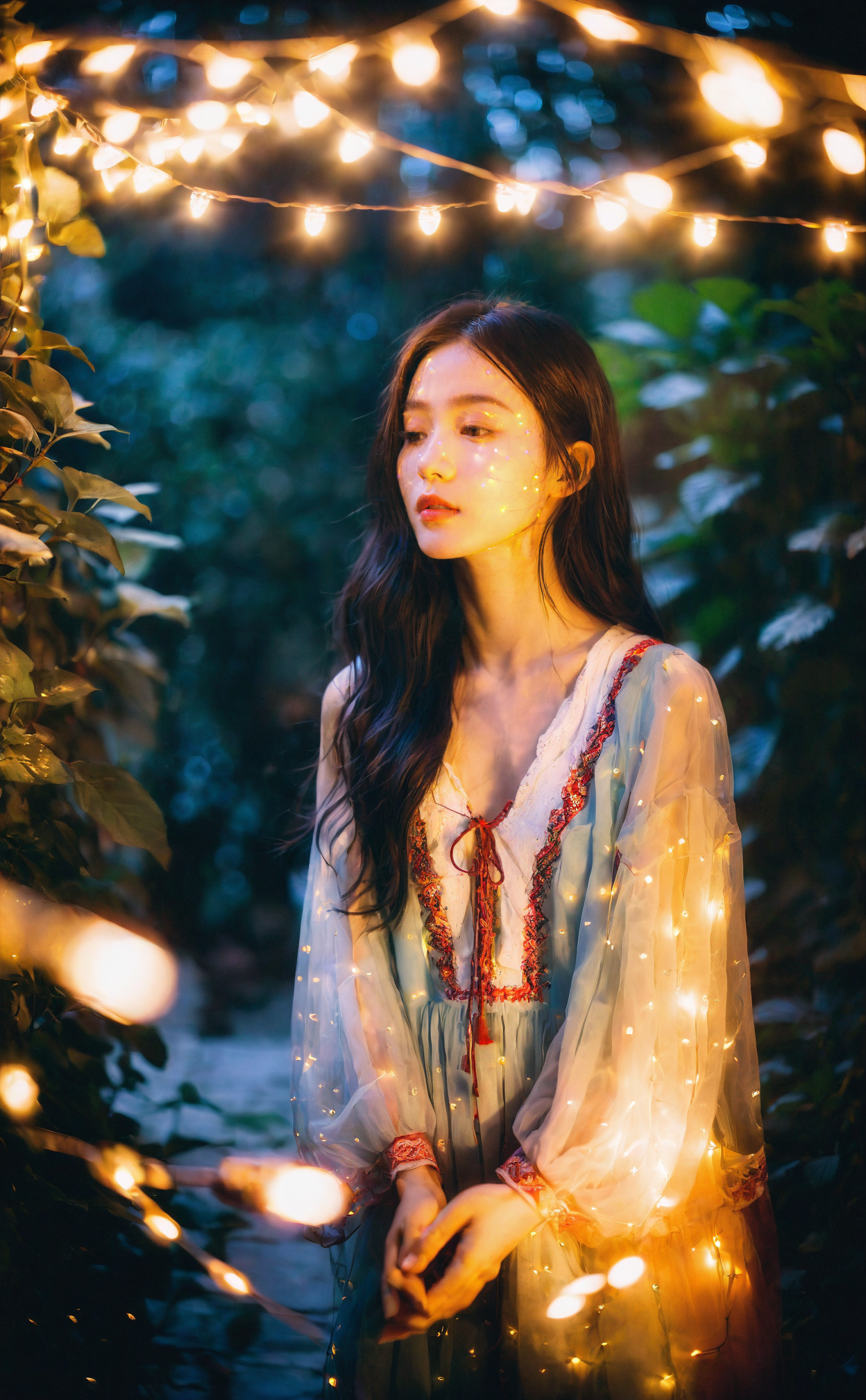 04778-2940190823-mugglelight,a woman in a bohemian dress,surrounded by fairy lights in a dimly lit garden,ethereal ambiance,magical glow,dreamy e.png